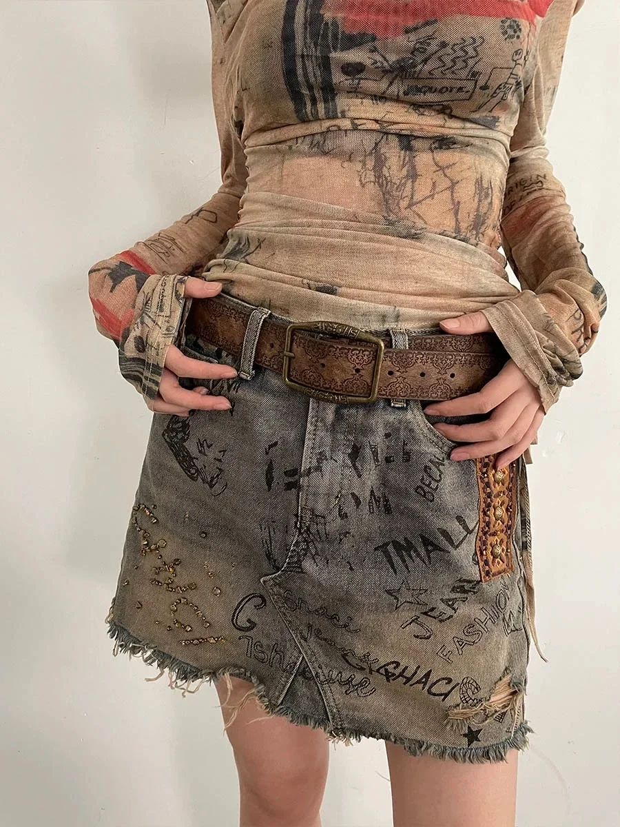 Retro Muster Druck Gürtel Frauen Pu Leder Designer Marke Schnalle Pin Hüftgurt Y2k Vintage All-Match Bund Zubehör – Detail 10