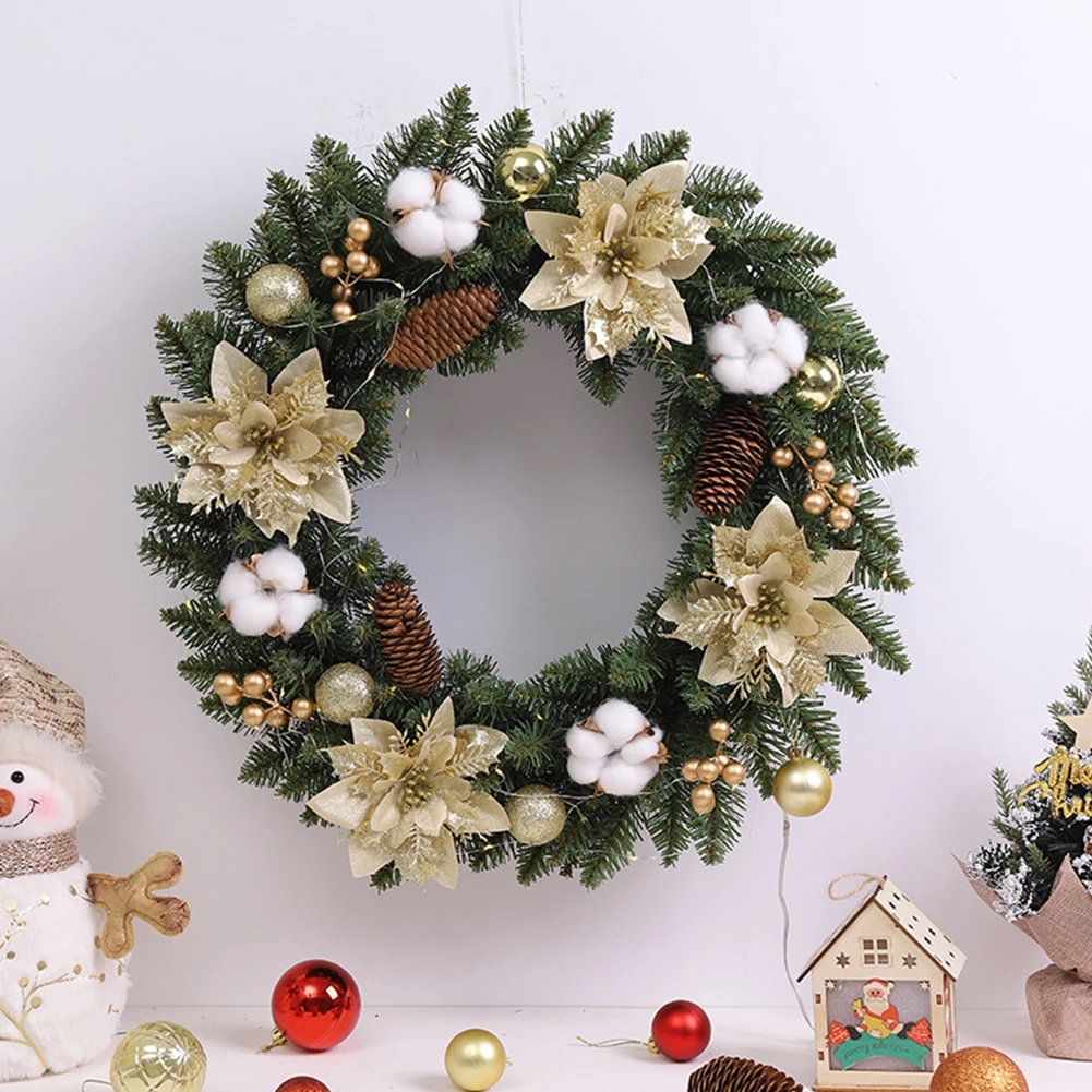 Artificial Christmas Wreath - 40cm Green Wreath With Red Berries, Pine Cones & Spruce For Front Door Decor