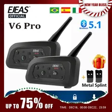 EJEAS V6 PRO 블루투스 오토바이 인터콤 헬멧 헤드셋 6 라이더 1200m 커뮤니케이터 인터폰 방수 + 금속 부목