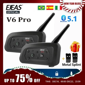 EJEAS V6 PRO 블루투스 오토바이 인터콤 헬멧 헤드셋 6 라이더 1200m 커뮤니케이터 인터폰 방수 + 금속 부목