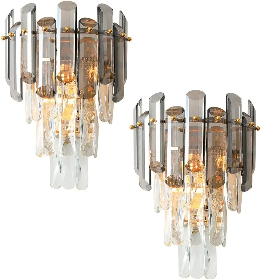

Modern Wall Mount Lamp , Gold Crystal Wall Sconce Lighting 2 Lights Elegant Light Fixtures Modern Minimalist Style Wall