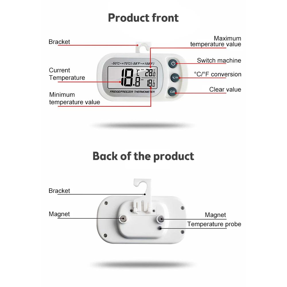 D-GROEE Mini Refrigerator Fridge Thermometer, Digital Freezer Thermometer  Waterproof Room Thermometer with Hook, Large LCD Display