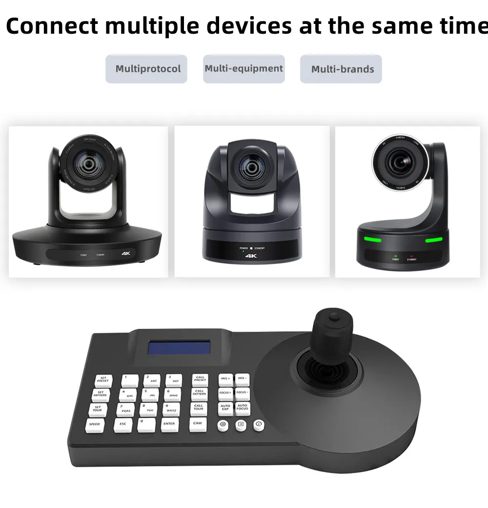 Camera Joystick Controller 4D LCD Screen RS485 Onvif Pelco-d Pelco-p 4D PTZ Controller for Broadcast Church Live Streaming