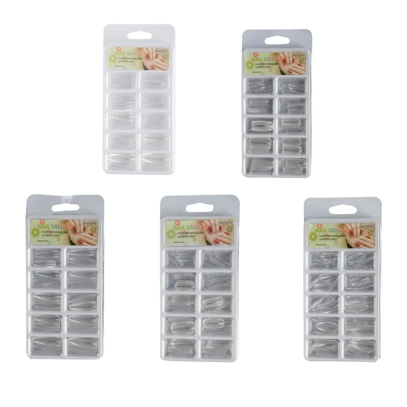 

100pcs Square Almond Oval Press On Tips Clear Full Cover