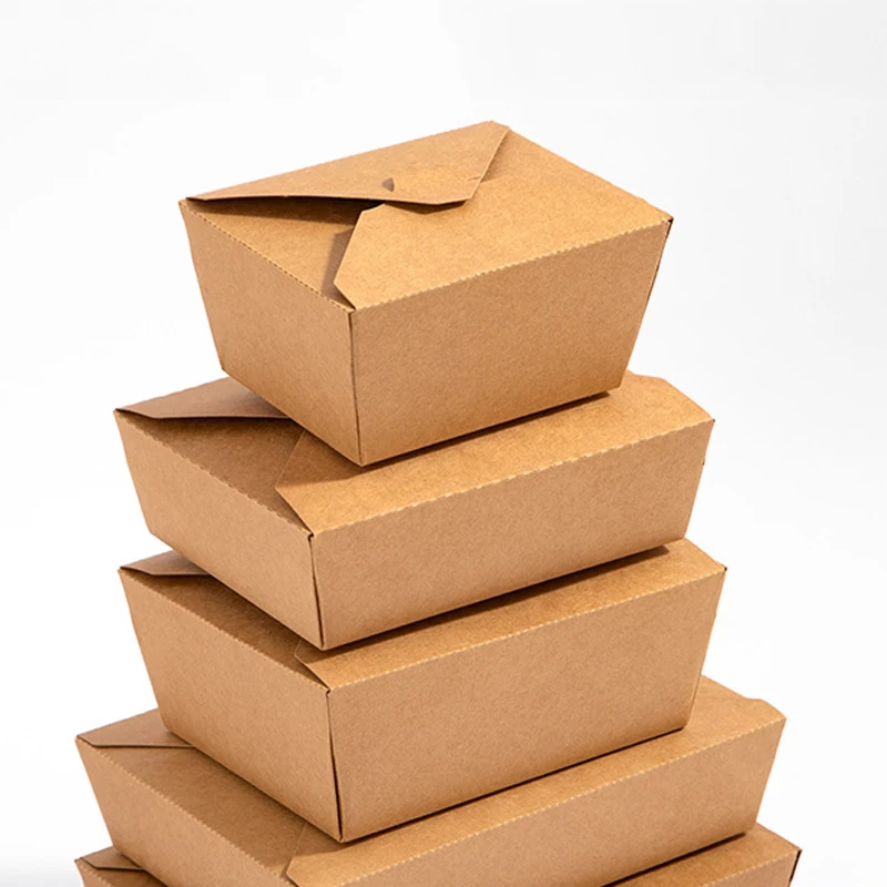 10Pcs Disposable Food Storage Containers Packaging Box Takeaway Bento French Fry Box Kitchen Accessories Kraft Paper Lunch