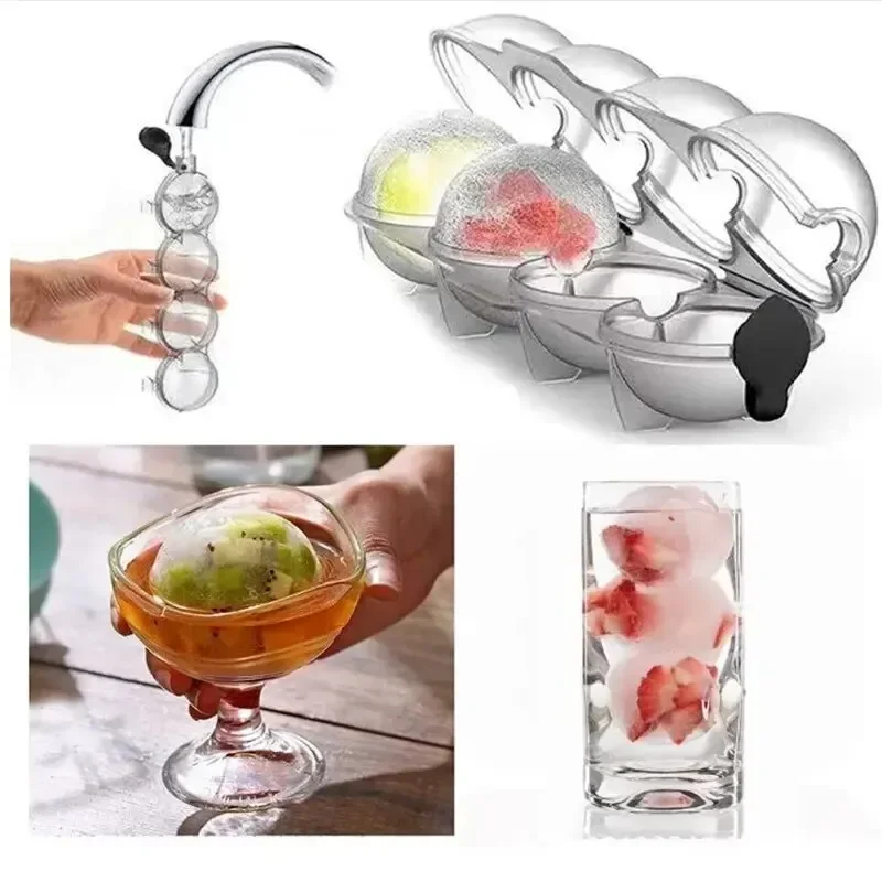 Ice Mold 1Pc 4 Hole PP Transparent Kitchen Ice Box Ice Cream Maker Tool Cube Makers Round Hockey Ball Mould Popsicle Articles
