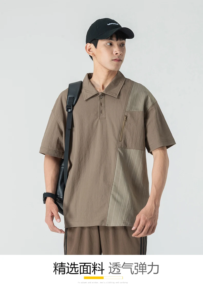 Men Stretch Fabric Splice Stripe Breathable Loose Casual Short Sleeve Outdoor Quick Dry Cargo Polo Shirts Plus Size T-shirt 13 S854c06c9413849aab734d1a05f8c91e0N