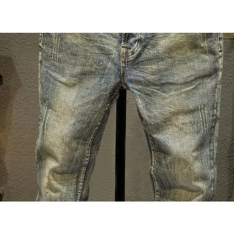 Men's Spring Autumn Casual Slim Jeans Pencil Pants Ripped Distressed Korean Vintage Retro Brand Beggar Trousers
