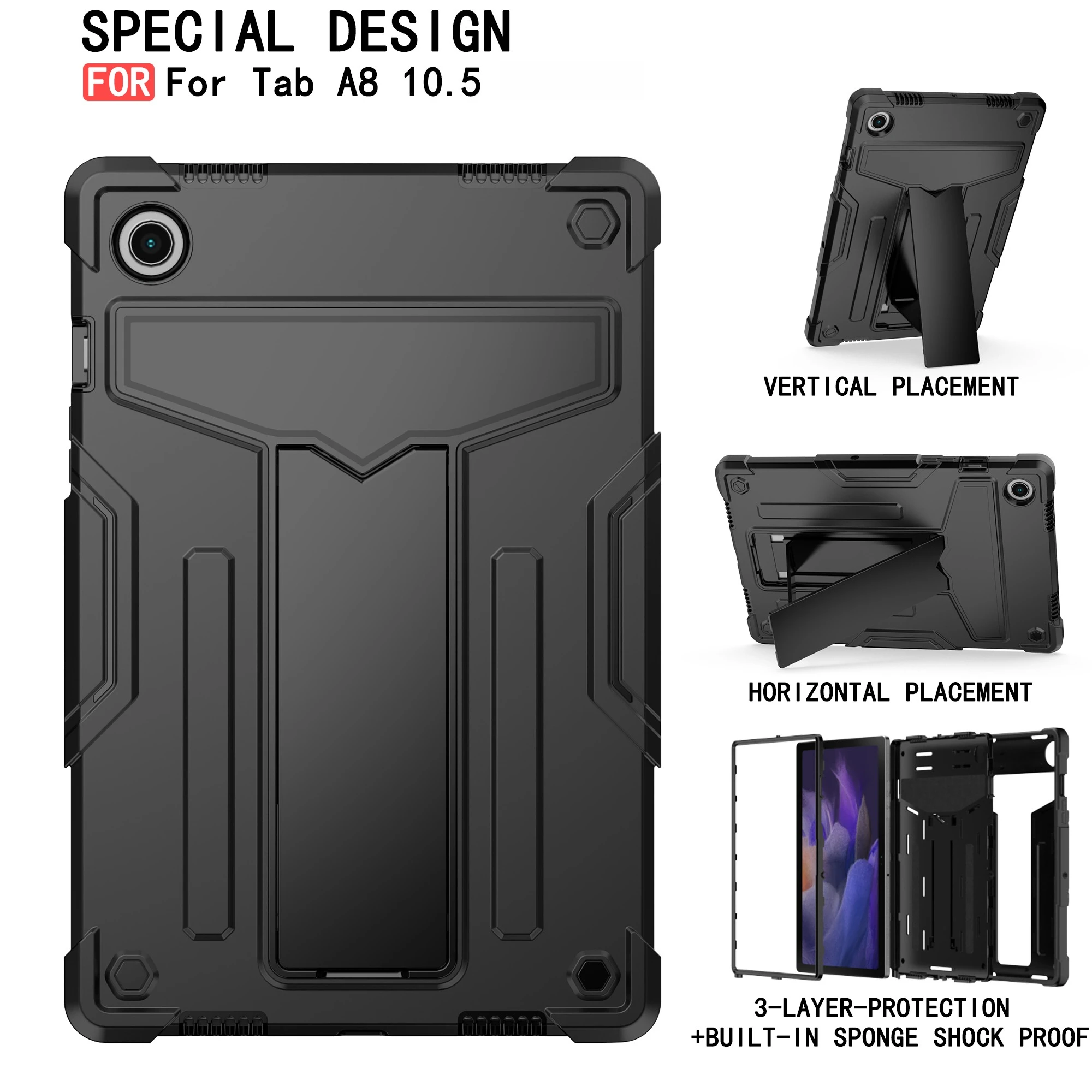 Sleek Two-Tone Tablet Case with Built-in T-Shaped Stand and All-Round Protection