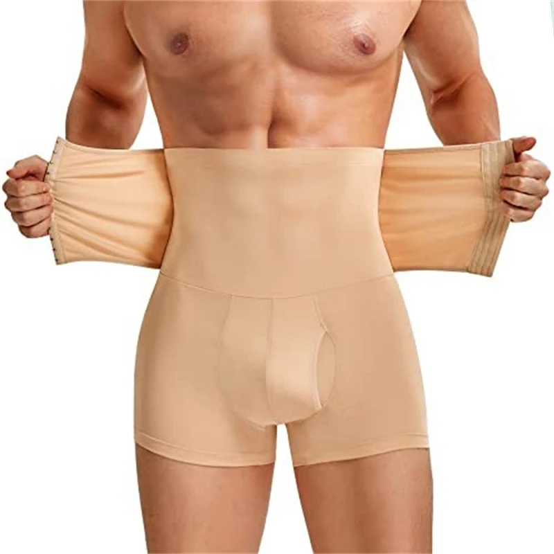 Men Sponge Pad Fake Ass Tummy Control Shorts High Waist Slimming Underwear Body Shaper Seamless Belly Girdle Boxer Briefs