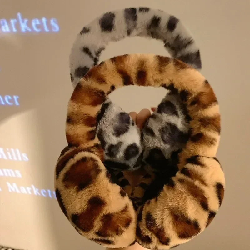Women Fur Leopard Earmuffs Winter Thickened Warm Y2k Japanese JK Ear Cover Protection Cycling Earbags Y2k Accessories