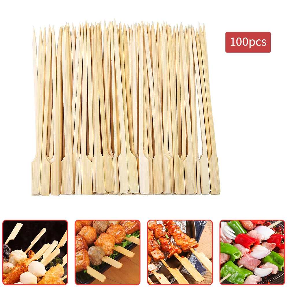Bamboo Skewers BBQ Grill Set 15cm Wooden Paddle Disposable Pack 100 Pack 