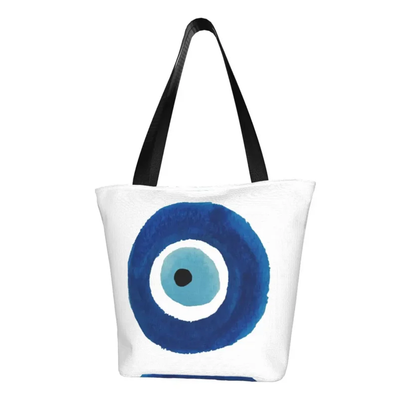 

Evil Eye Nazar Painting Groceries Shopping Bags Print Canvas Shopper Tote Shoulder Bag Large Capacity Hamsa Lucky Charm Handbag