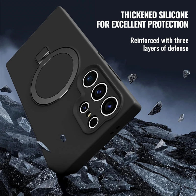 Magnetic Liquid Silicone Phone Case with Ring Holder and Magsafe Compatibility