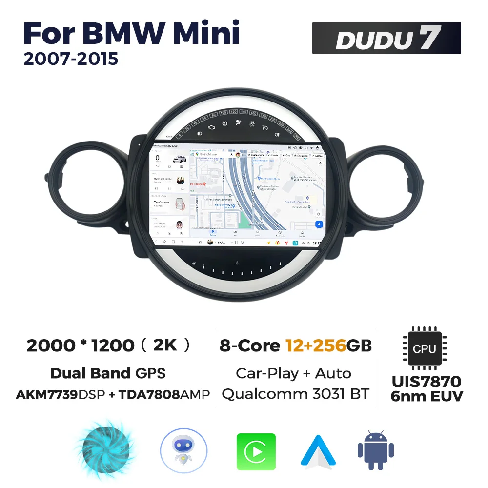 thumbnail image 1 of DUDU7 Pure Android 13 12+512GB Navegación inteligente para automóvil para BMW Mini 2007-2015 Carplay inalámbrico automático A7870-888 GPS de doble banda, 1 of 5