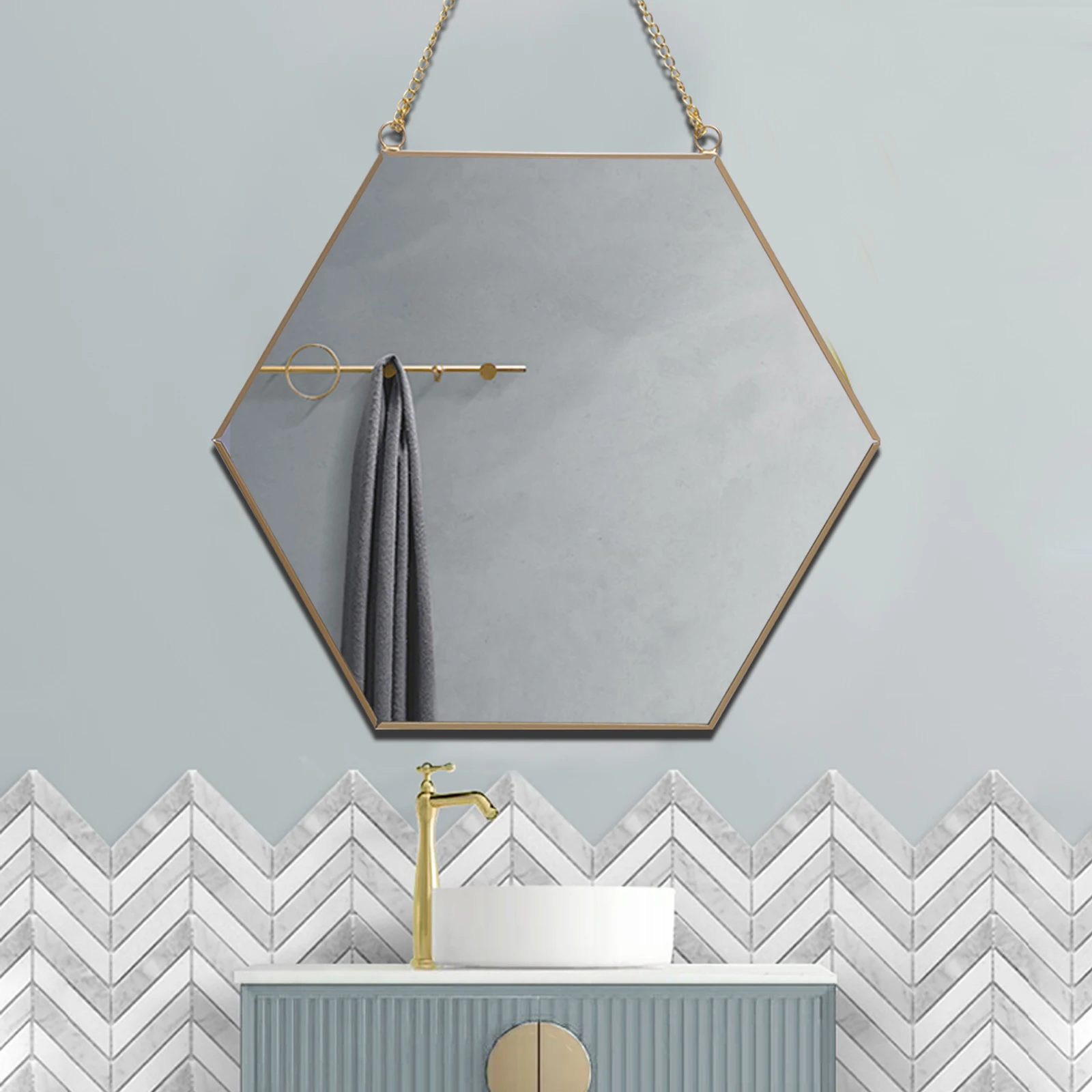 LOYALHEARTDY Wall Mounted Mirrior Creative Unique Mirrored Clean Home Wall Hanging Geometric Mirror Bathroom Makeup Decoration