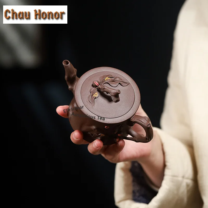 200ml Classic Yixing Purple Clay Teapots Handmade Stump Pot Raw Ore Mud Tea Infuser Kettle Chinese Zisha Tea Set Tableware Craft