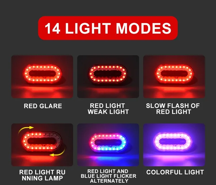 Bicycle Lights RGB Bike Tail Light 600 mAh 14 Lighting Mode Rainbow LED Warning