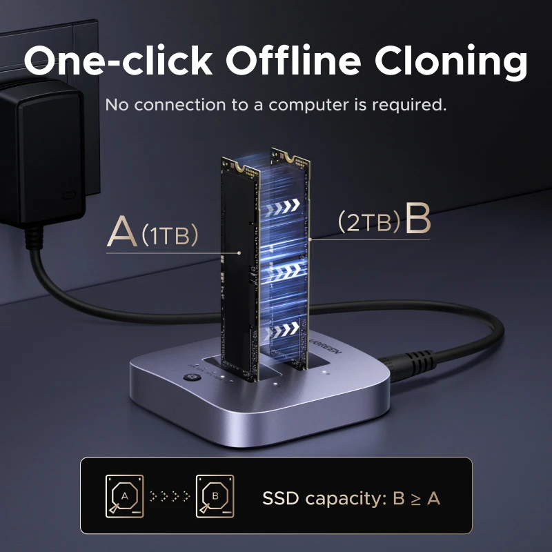 신제품 UGREEN USB 3.2 20Gbps M.2 SSD 도킹 스테이션 듀얼 베이 M.2 NVMe SSD 디스크 케이스 HDD 박스 도크 4TB 저장 지원