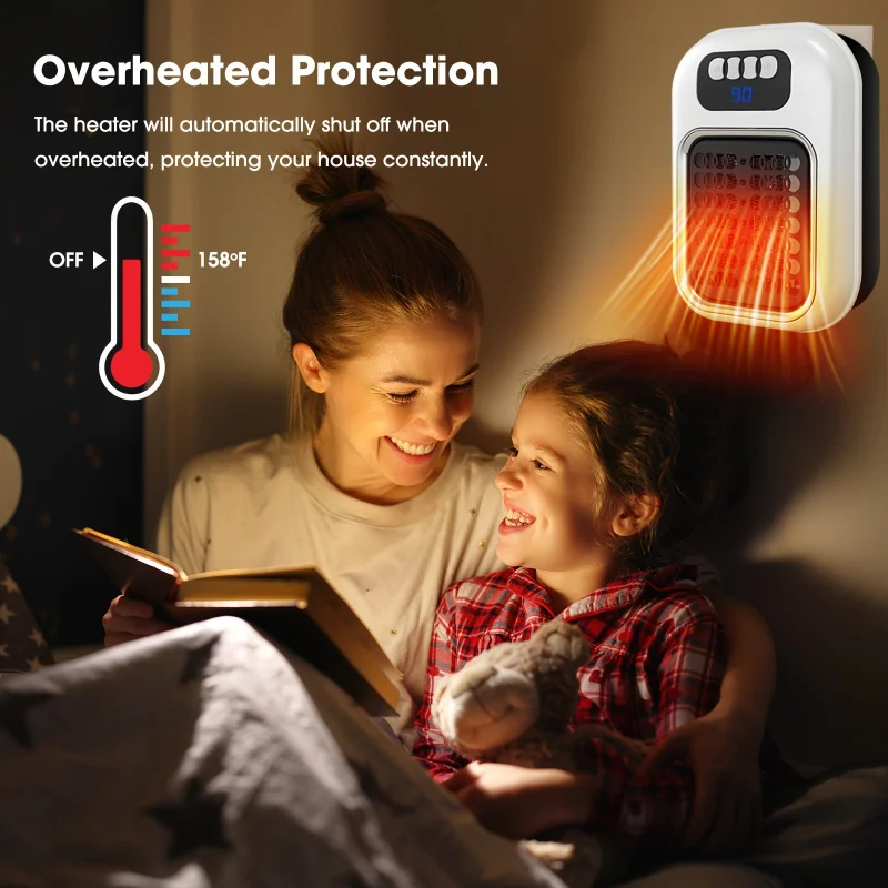 Heater Wall Socket Electric Space Heater Adjustable Thermostat TimerLEDCompact display suitable for office and dormitory use