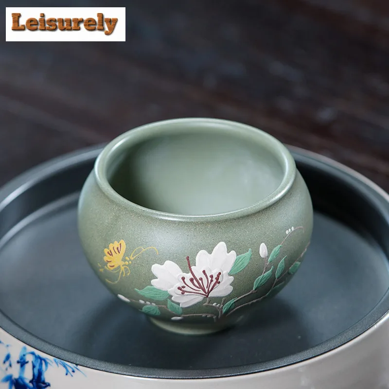 160ml Yixing Purple Clay Flower Fun Large Mouth Teacup Japanese Tea Bowl Tea Pair Tea-tasting Smelling Cup Jianzhan Master Cups