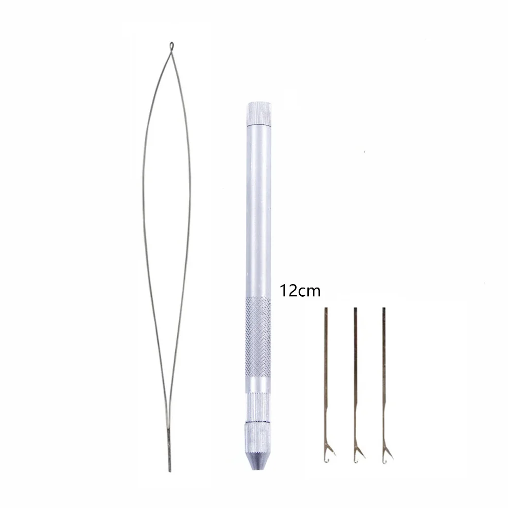 Aluminum Hair Crochet Needles Kit 1 set 3 Hook Needles + 1 Loop Lace Wigs Toupee Micro Ring Hair Extension Tool Hook Needle crochet hooks hair extensions tool