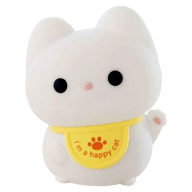 Lucky Cat Night Light USB Charging Timer LED Silicone Tapping Light Children Bedside Warm Healing