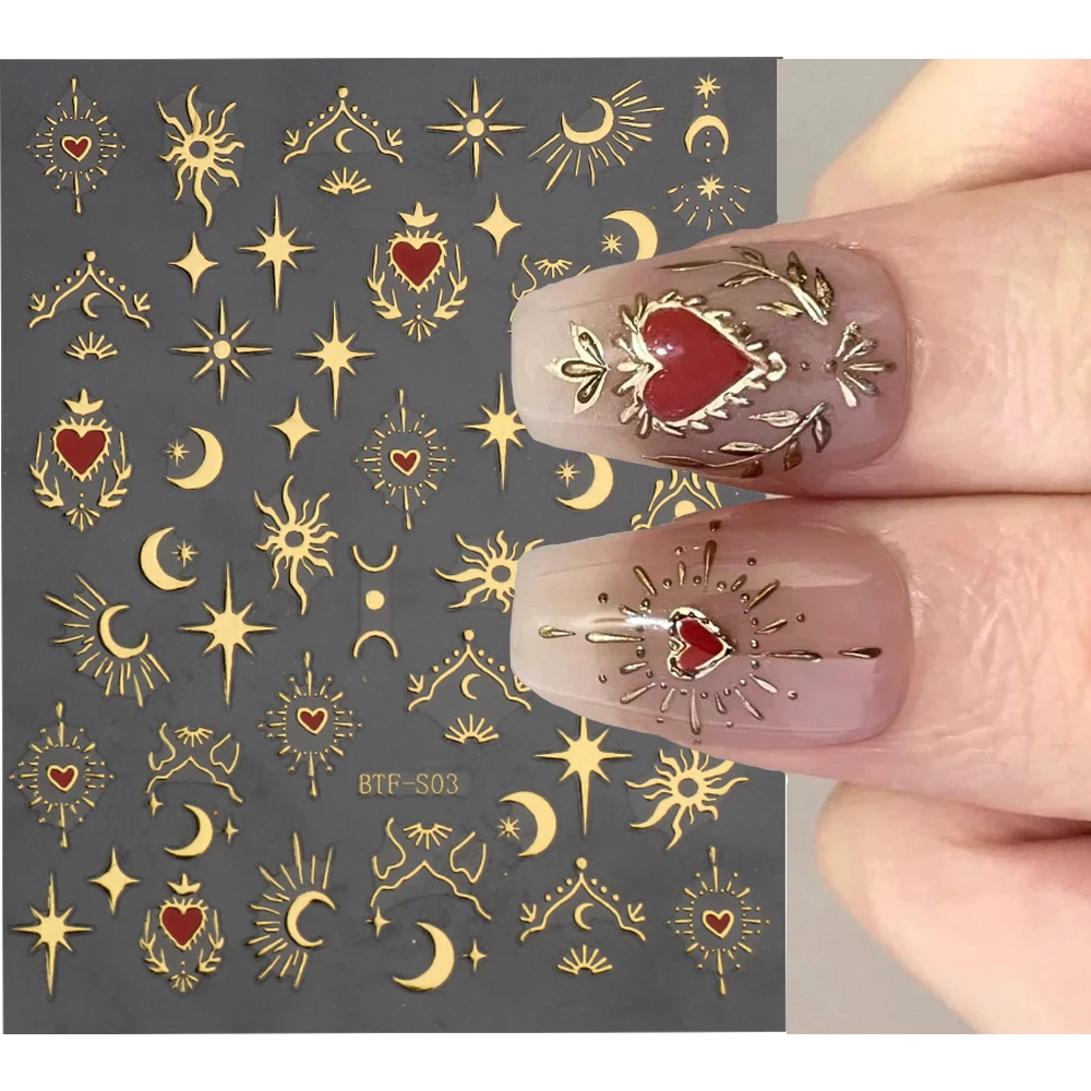 BronzingHeartStickersforNailsGoldSliverLaserButterflyStarMoon