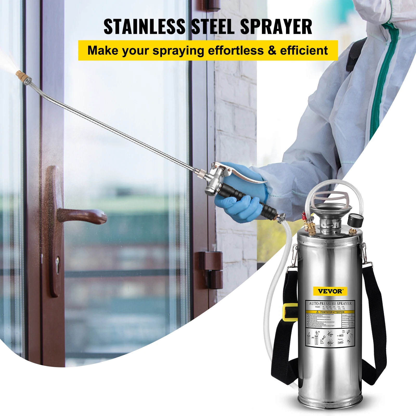 VEVOR 4-12L Hand Powered Sprayer Stainless Steel Watering Spraying Sprinkling Atomizer Pump Home Ground Garden Cleaning Sprayer 2