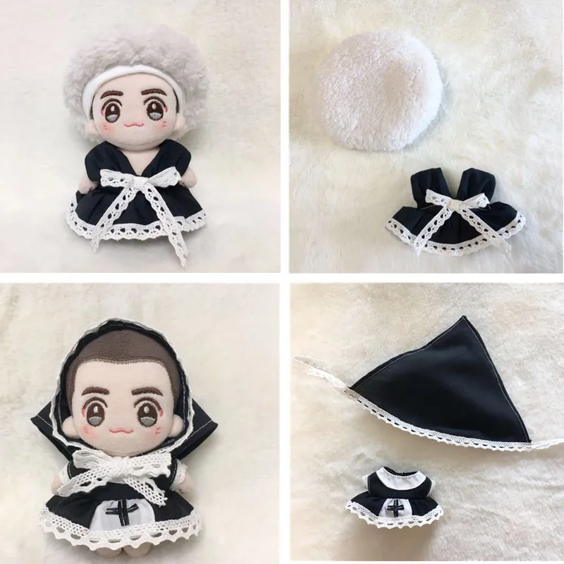 

black and white colors 10cm Cotton Cartoon Doll clothes cute nun clothes for 10cm Plush Doll kids Gift Korean Pop COS Set