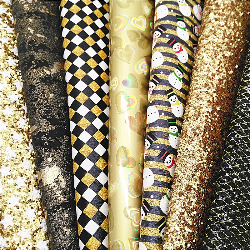 Gold Glitter Leather Sheets Lace Glitter Leather Metallic Faux Leather  Fabric Floral Embossed DIY Craft Sheets Mini Rolls W409