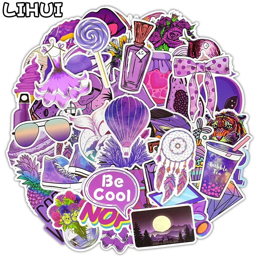 50 PCS Purple VSCO Stickers Waterproof Cool Girls Stickers for Skateboard Laptop Phone Suitcase Motor Bike Car Decals Kids Toys 1pcs cool summer vsco stickers pack pink girl anime stiker for children on the laptop fridge phone skateboard suitcase sticker