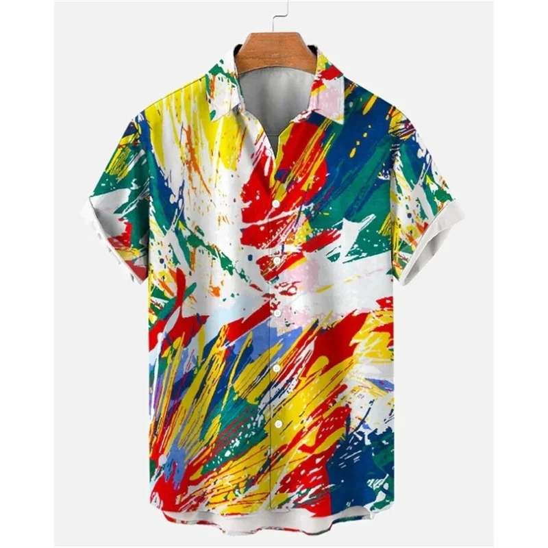 thumbnail image 1 of Camisa de verano de gran tamaño con estampado romántico de arcoíris para hombre, camisetas de manga corta con estampado digital, camisa hawaiana para hombre, 1 of 5