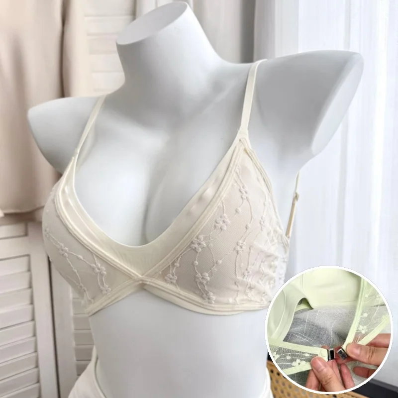 Lingerie di pizzo per l'estate da donna, sottile, busto grande, dimagrante, curva in pizzo, coppa triangolare, bella schiena, reggiseno senza cuciture