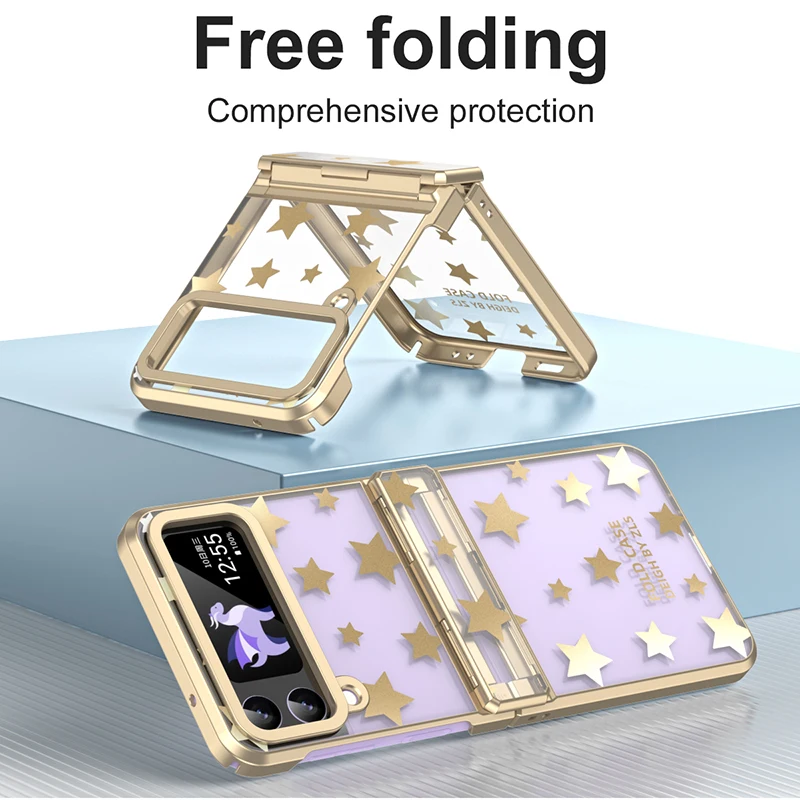 

Чехол для Samsung Galaxy Z Flip 4 Z Flip 3 с гальваническим покрытием, прозрачный, с петлями звездного неба, жесткий чехол для телефона