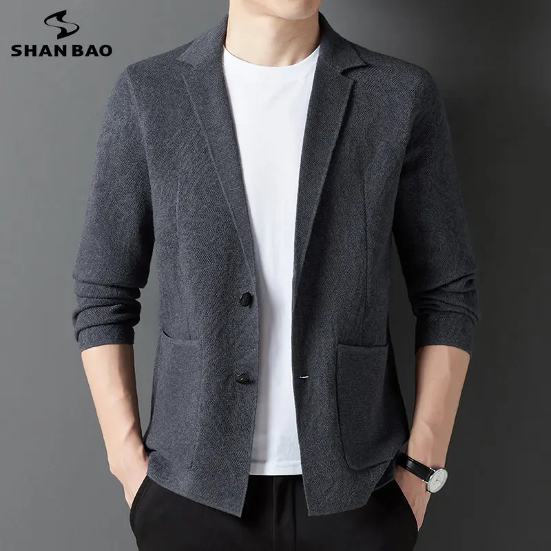 

SHAN BAO Autumn/winter Luxury Quality Thick Warm Men's Wool Suit Jacket Elegant Business Gentleman Fit Knit Turtleneck Sweater