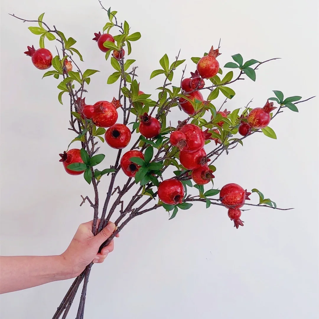 6 teile/los Lebensechte 6-Früchte Granatapfel Lange Zweig Künstliche Blumen Für Hochzeit Party Bogen Kranz Dekoration Hause Gefälschte pflanzen