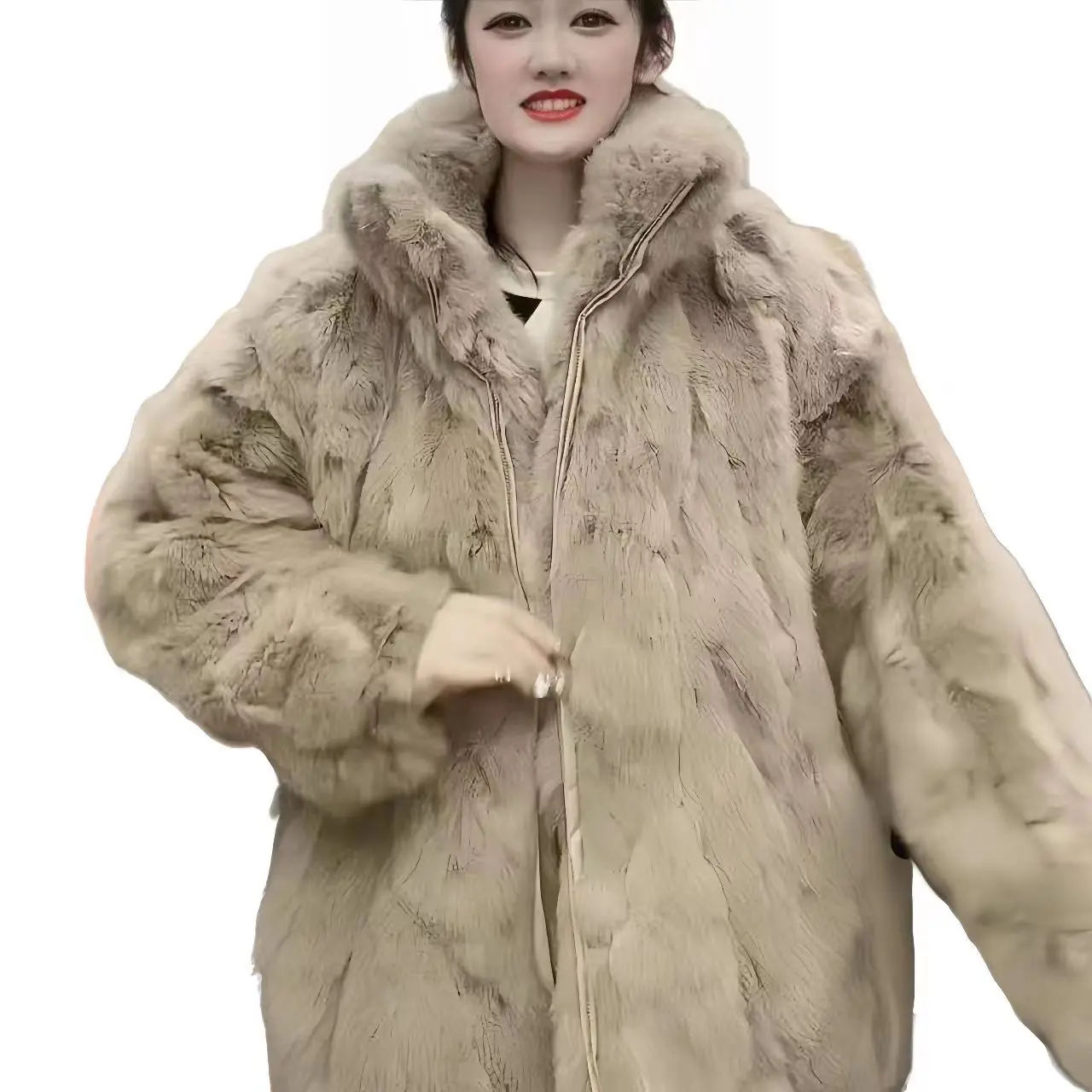 Rex Rabbit Fur Coat for Women, Loose Long Overcoat, Thick Warm Female Clothing, New Fashion, Winter Zipper Jacket, High Quality winter coat women thick warm hooded x long faux fur jacket female high quality fluffy rabbit fur coat plus size loose parkas