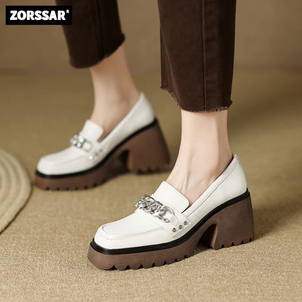 

Platform loafers Women Single Shoes Chunky Heel Pumps Leather Lolita Style Platform Square Toe Slip-On Sexy Shoes Lady Shoes
