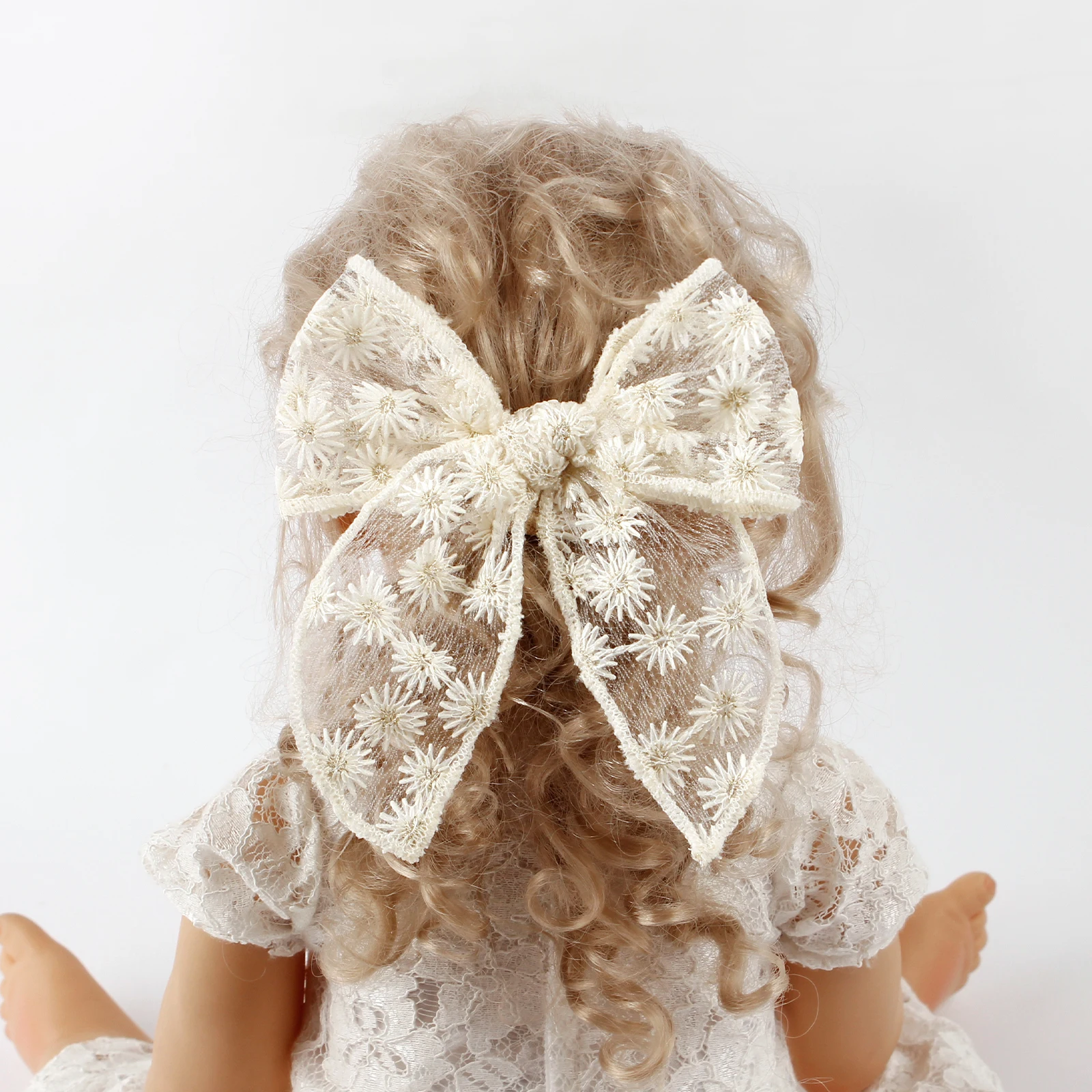 Kids Flower Embroidery Lace Bow Hair Clips 3pcs For Girls, hair accessories
