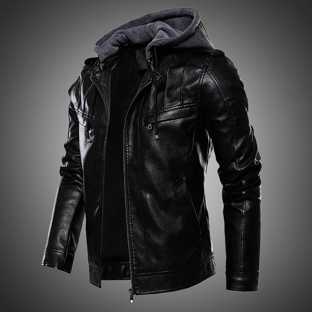 Domple Mens Biker Motorcycle Winter Faux Pu Leather Linen Fleece Jacket Coat 