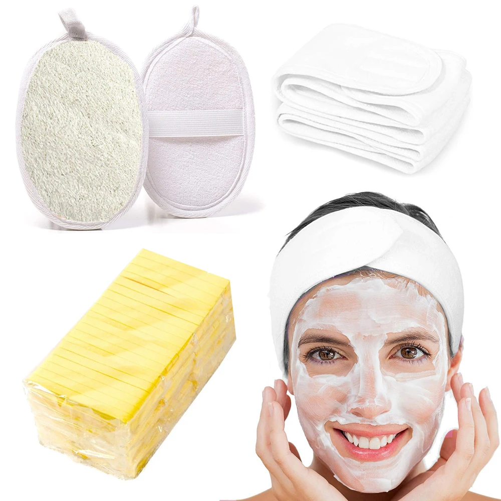 Facial Makeup Remover Sponge Turban Loofah Set Exfoliating Sponge Spa