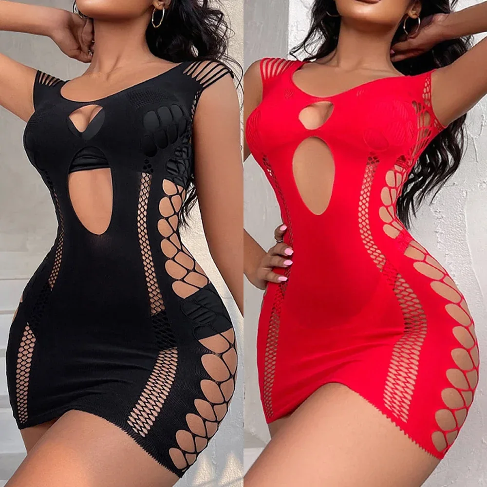 Sexy Women Bodycon Mini Dress Fishnet See Through  Nightwear Clubwear 6