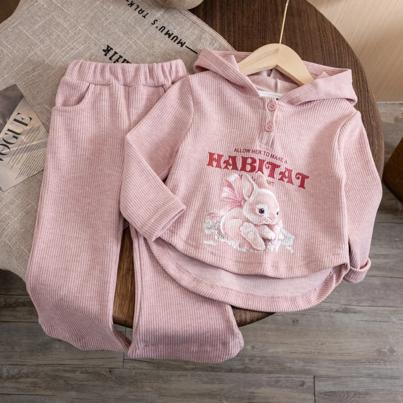 

Girls' Autumn Clothes New Children's Western Style Little Girl Hooded Sweater Rabbit Baby Girl Autumn Fashionable Suit