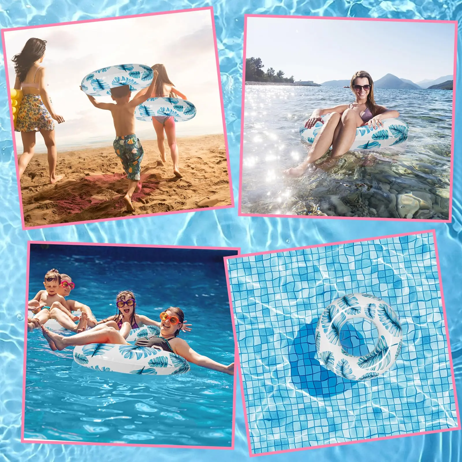 Inflatable Pool Float Rings-Pool Floats-For Children and Adults Swimming Ring with Summer Leaf Painting