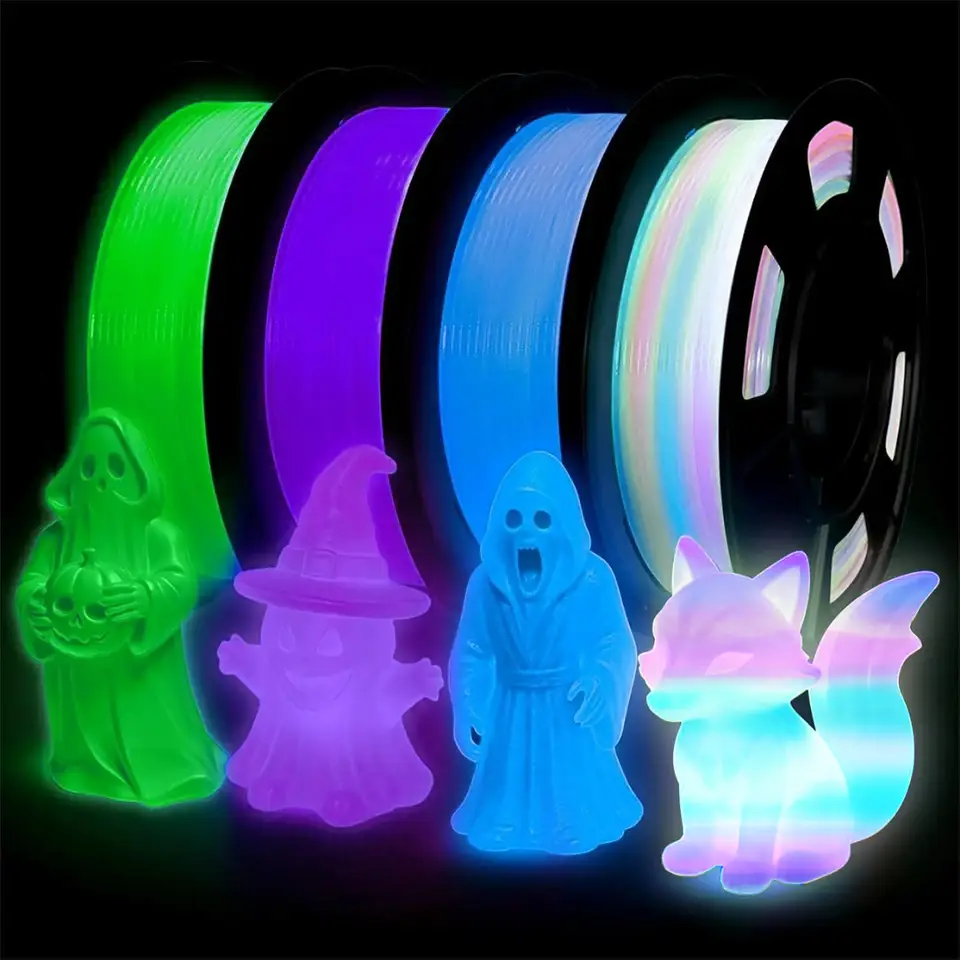 250g Glow in The Dark Filament Multicolor, Green, Blue, Purple and Rainbow, PLA Filament 1.75 mm, 3D Printer Filament Bundle image 1