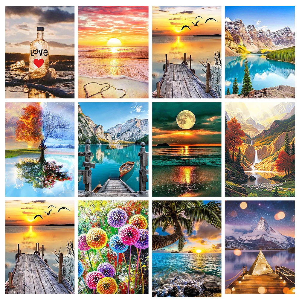 

5D DIY Diamond Painting Landscape Pictures Drifting Bottle Double Heart Beach Photos Full Drill Handwork Diamond Mosaic Gifts