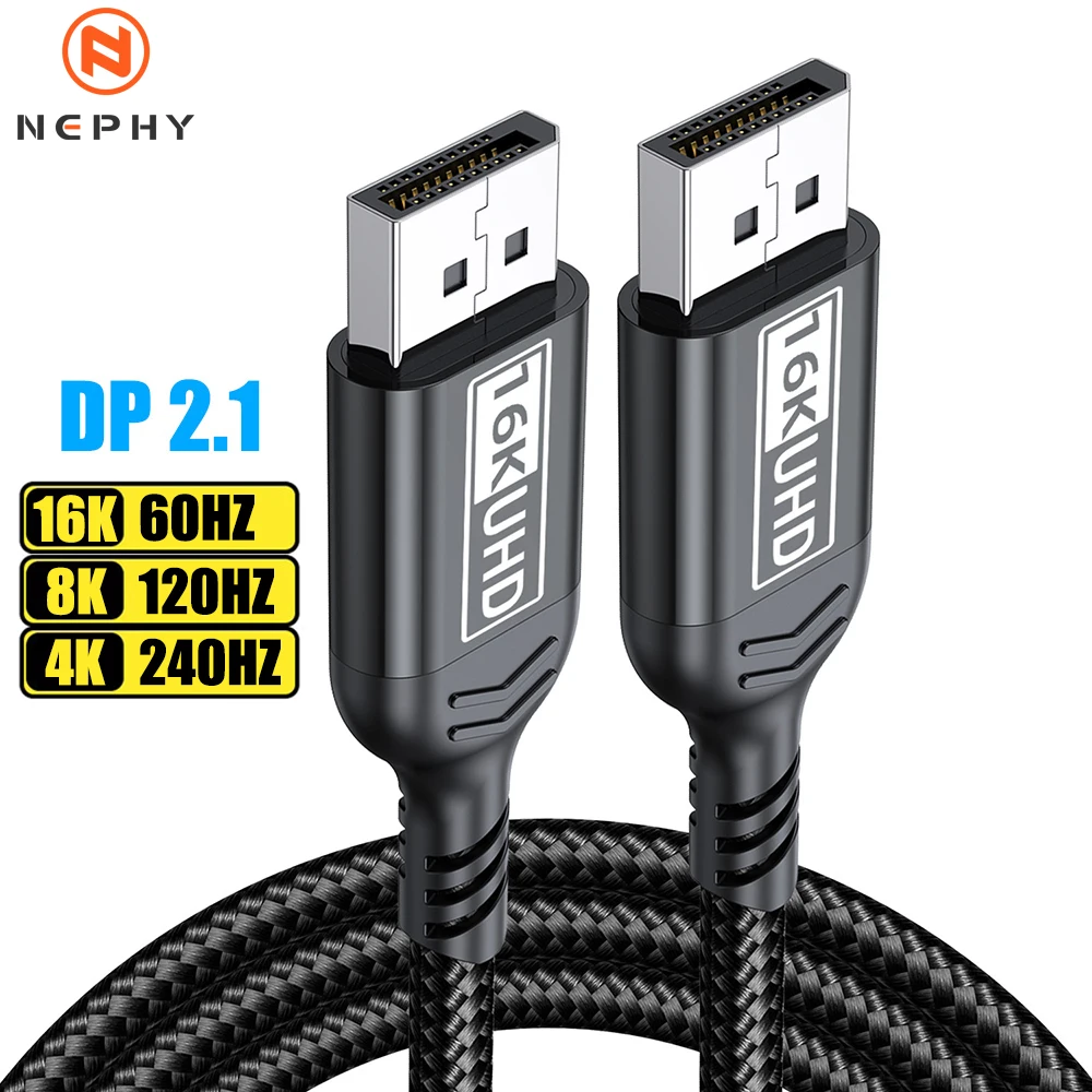 Ultra High-Performance DisplayPort Cable with 12Bit HDR and 80Gbps Transfer Speed - 16K/60Hz & 8K/120Hz Video Cord, Available in Multiple Lengths