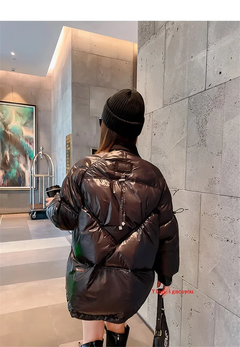 Winter Women Notched Collar Fake Two-piece Patchwork Down Cotton-padded Coat Casual Long Sleeve Female Short Lightweight Parkas
