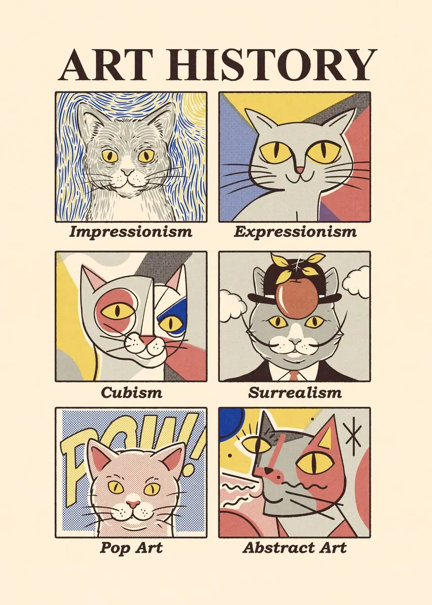 thumbnail image 1 of Pósteres de cómics y fotos de dibujos animados abstractos fantásticos y divertidos de gatos, cuadros en lienzo e impresiones, imágenes artísticas de pared para la decoración del hogar de la sala de es, 1 of 5